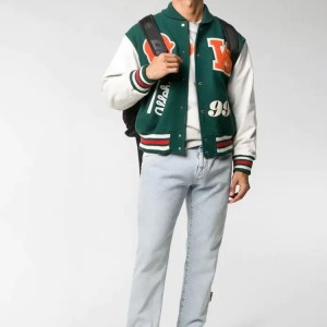 Jaqueta de vôo bomber universitária bordada com patchwork de cor dupla personalizada para homens