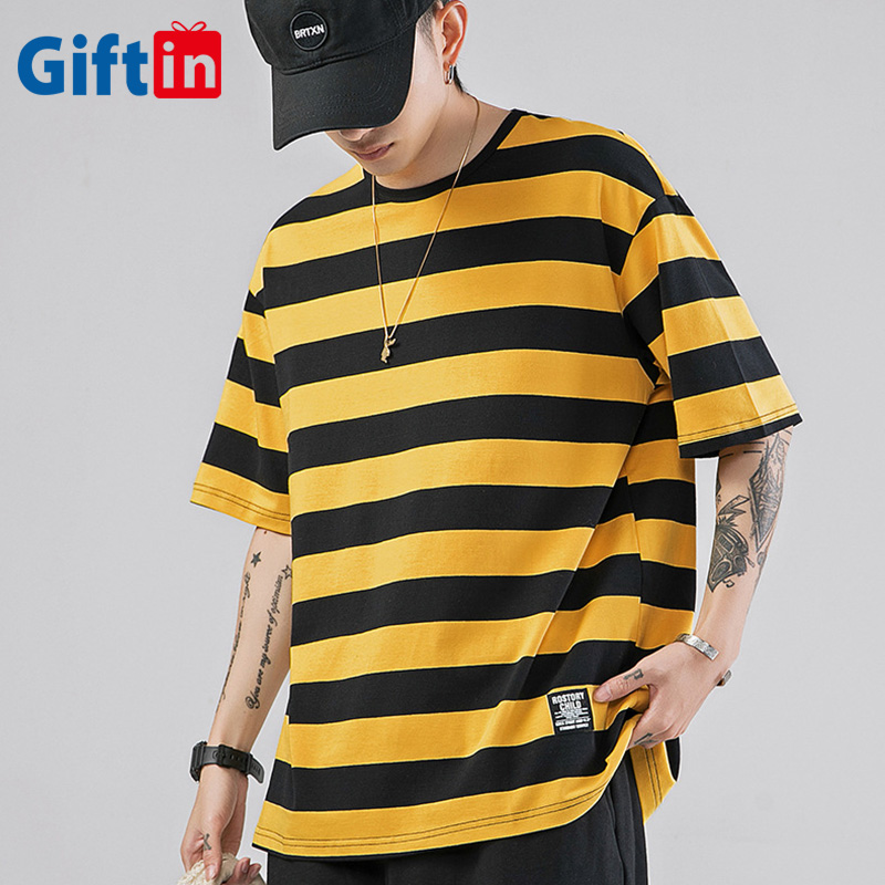 OEM Factory for Best Custom T Shirts - Best selling mens shirts wholesale striped hip hop cotton fitted male tshirt drop shipping logo printing custom  – Gift
