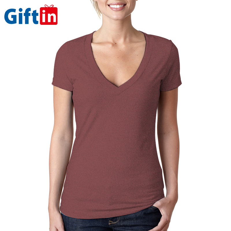 China wholesale Full Colour T Shirt Printing - High Quality 2020 Stock Blank 65% Polyester 35% Cotton Cheap V-NECK Short Sleeve T shirt women Tshirt  – Gift