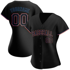 Jérsei de beisebol respirável personalizado de alta qualidade em poliéster feminino com costura preta bordado personalizado