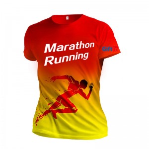 Camiseta de maratona sublimada esportiva com design de logotipo personalizado