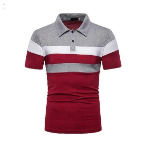 Engros specialtilpassede poloskjorter til mænd Stribet farveblok Kortærmet polo-t-shirt til mænd Golfskjorter til mænd