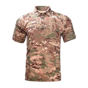 Tricou personalizat Combat Battle Tricou Camuflaj în aer liber Uscare rapidă Logo personalizat Cămașă polo tactică pentru bărbați negru