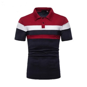 Engros specialtilpassede poloskjorter til mænd Stribet farveblok Kortærmet polo-t-shirt til mænd Golfskjorter til mænd