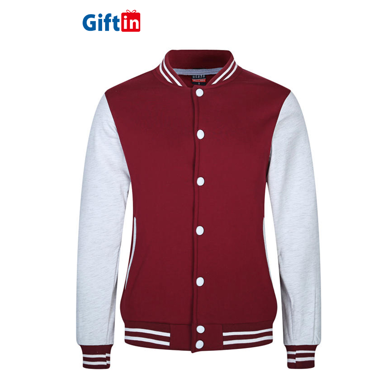 Factory Cheap Sublimated Uniforms - Men Womens Letterman Varsity Jacket Custom American College Colours Collar Cotton Plain Red And White School Uniform – Gift