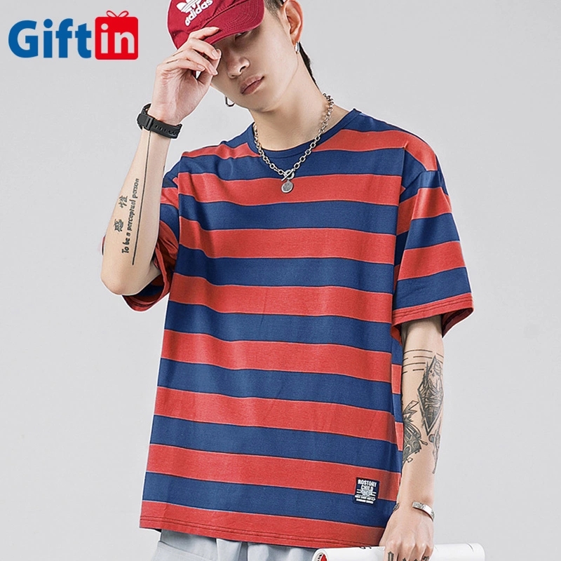 Manufacturer for 3d Sublimation T Shirt - Factory price t-shirt for men high quality hip hop oversize stock striped cotton tshirt logo custom – Gift