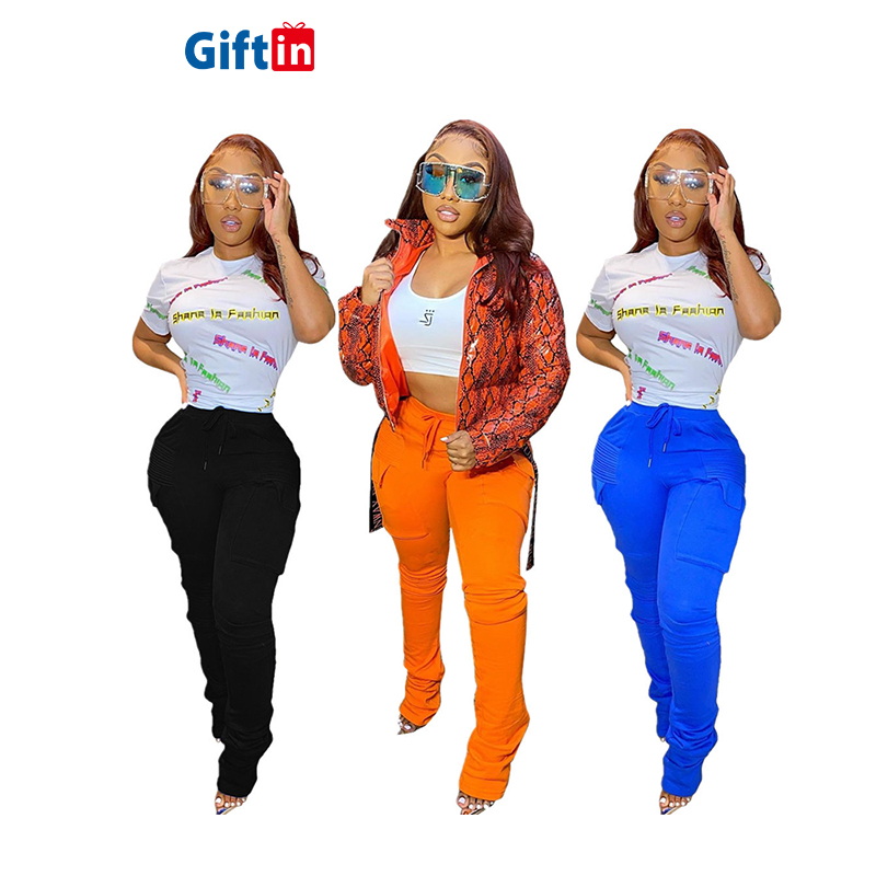 Big discounting Tshirt Manufacturer - Plus Size Yoga Jogging Ripped Stack Flare Pants Custom Logo Orange Ruched Pleated Woman Stacked Sweat Pants – Gift