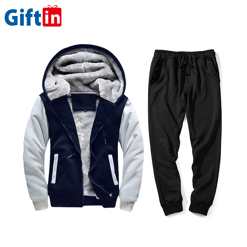 Cheapest Price Custom Jumpers - Blank Winter Velvet Cotton Mens Hoodies And Jogger Sets Oversize Fleece Tracksuits – Gift
